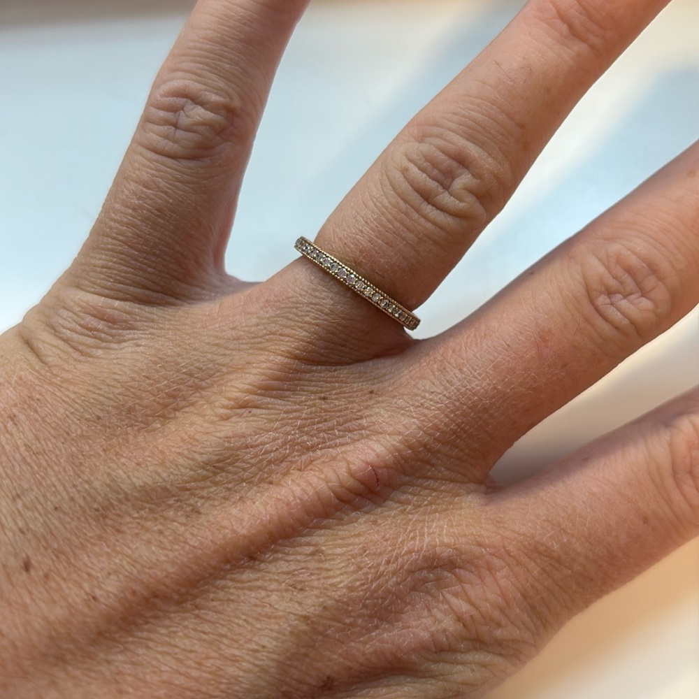 Pandora Rose Gold Sparkle & Hearts Eternity Ring Size 54 / US 7 - Picture 2 of 3